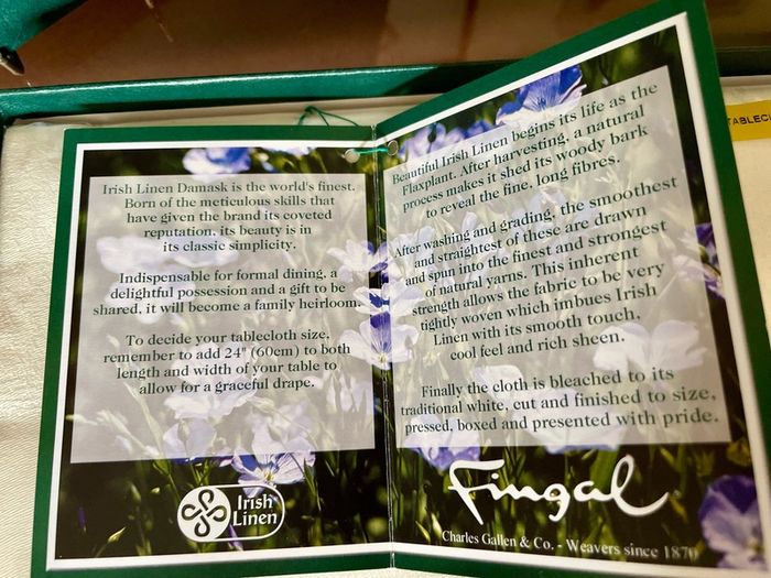 Boxed Vintage Irish Linen Damask Tablecloth Antique White