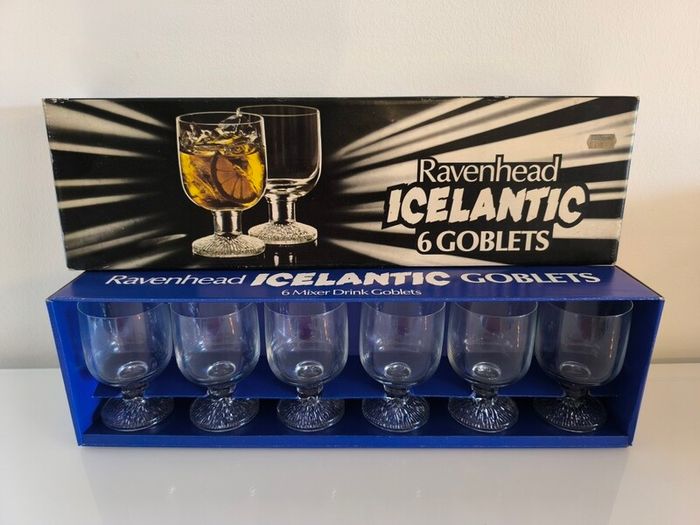 Vintage Ravenhead Icelantic Set of 6 Mixer Drink Goblets Boxed Made in England