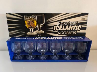 Vintage Ravenhead Icelantic Set of 6 Mixer Drink Goblets Boxed Made in England