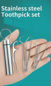 Stainless Steel Metal Toothpick Set Portable Household Portable Dental Hook Needle Cleaning Tool For Removing Teeth And Stones