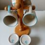 6 Vintage 80s hand painted porcelain mugs & mug tree Image 3