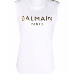Balmain white logo tank top Size Large NEW WITH  TAGS RRP 395