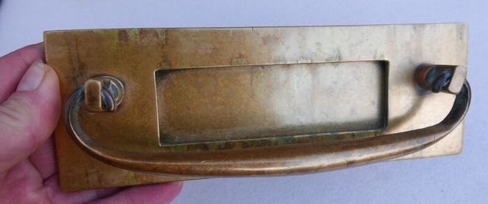Antique Large Solid Brass Door Knocker Letterbox Handle - 1800s Reclaimed Hardware