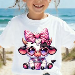Cute Girls' Cartoon Cow T-Shirt