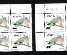 2002-04 Ireland Tenth Definitive Stamp Series Birds 5c Woodpigeon Plate Block 1A1A1A1A & 1B1B1B1B Mint Never Hinged (MNH)