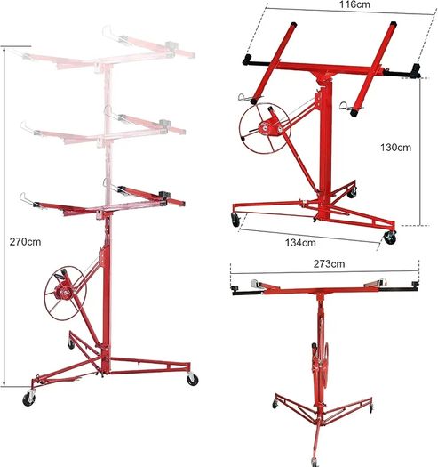 XXL Plate Lifter for Plasterboard Max. 290 cm Load Arm Width and 70 kg Load Capacity, 140-350 cm Working Height Adjustable