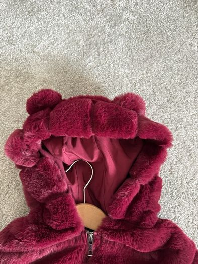 Girls F F Faux Fur Hooded Coat Age 2 to 3 Years Burgundy Berry