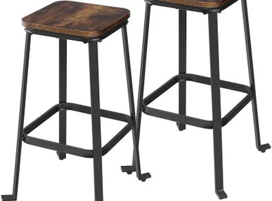 Bar stools, set of 2 High chairs, with backrest, footrest, for kitchen island, counter, pub, breakfast, height 71 cm, industrial style, Rustic Brown and Black