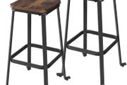 Bar stools, set of 2 High chairs, with backrest, footrest, for kitchen island, counter, pub, breakfast, height 71 cm, industrial style, Rustic Brown and Black