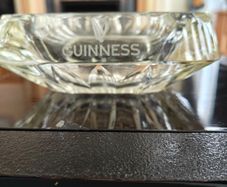 Large Pressed  Glass Heavy  Guinness Ashtray Barware