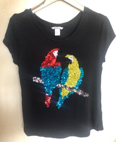H&M tshirt parrot sequin detail