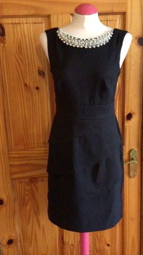 Dressbarn collection black tiered pencil dress pearl neckline Us 6 Uk 10 postage included