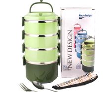 SANQIAHOME Multi-layer Stackable Stainless Steel Lunch Box, Leak-proof, Green