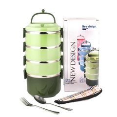 SANQIAHOME Multi-layer Stackable Stainless Steel Lunch Box, Leak-proof, Green