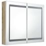 LED Bathroom Mirror Cabinet White and Oak 80x12x68 cm Image 3