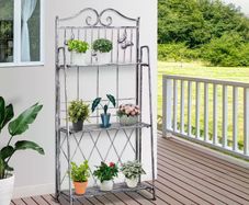 Foldable 3 Tier Plant Stand, Freestanding Metal Flower Display Rack