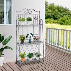Foldable 3 Tier Plant Stand, Freestanding Metal Flower Display Rack