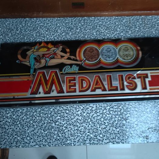 Vintage Bally "Medalist" slot machine glass panel belly glass 1970s