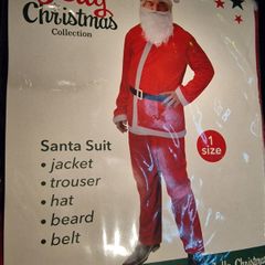 Holly Jolly Christmas Santa Claus Costume Jacket Trousers Hat Beards Belt