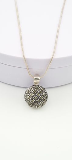 925 Vintage Sterling Silver Necklace, Montrose Blue Agate And Marcasite Reversible Pendant