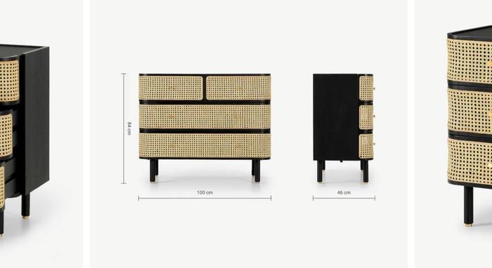 Black Stain Oak and Rattan Ankhara Chest of Drawers