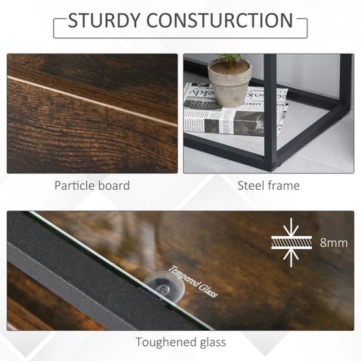 Entryway Console Table Desk with Drawers, Toughened Glass Shelf, 3D Wood Grain (FREE SHIPPING)