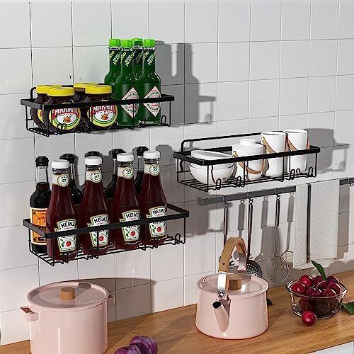 Shower Caddy Black - Bathroom Shelves Organiser No Drilling Adhesive Bathroom Shelf Wall Mounted, Rustproof Stainless Steel Shower Storage Shelves Rack for Shampoo Conditioner, 3 Pack