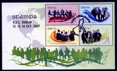2007 Ireland Stampa Public Souvenir Music Miniature Sheet Overprinted for Stampa cancelled with show cancel of the 12th November 2007