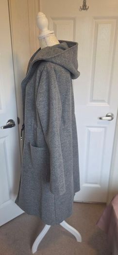 Grey Hooded Wool Look Midi Coat Jacket Oversized Minimalist Winter UK 12