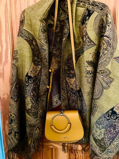 ladies Pashmina and leather shoulder bag