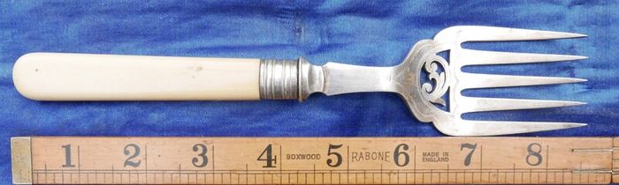 Vintage Boxed set of Faux Bone Handled Fish Servers with Hallmarked Silver Collars - 2 Pieces