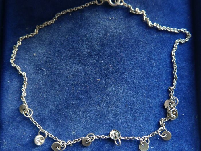 Vintage Sterling Silver925 Disc Charm Anklet Bracelet length 10" - 1,6g