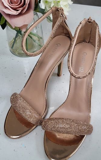 QUEEN VIVI Rose Gold Bling Strap High Heels Sz 41 (Fit 7-7.5UK)