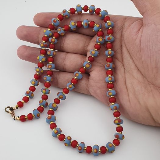 Antique Venetian Style Tiny Eyes Glass & Venetian WhiteHeart Glass Beads Necklace