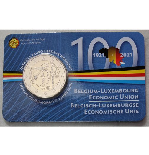 Belgium 2 Euro Base Metals Brilliant Uncirculated Coin 2021 - 100 Years of Economic Union Belgium-Luxembourg - 2 Euro Commemorative Coin