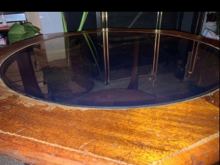 Mid Century Octagonal Coffee Table with Glass Top