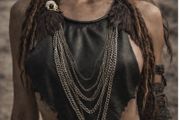 1 Sexy Leather and Chains Bib Necklace Bird Skull Wings Apocalyptic