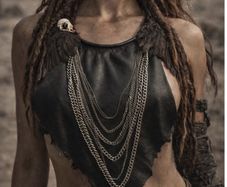 1 Sexy Leather and Chains Bib Necklace Bird Skull Wings Apocalyptic