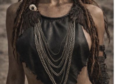 1 Sexy Leather and Chains Bib Necklace Bird Skull Wings Apocalyptic