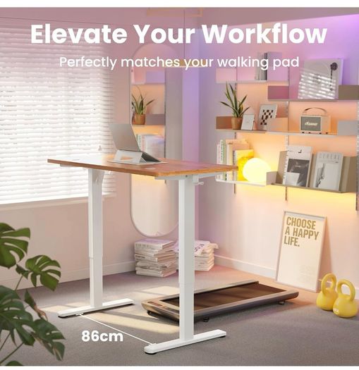 Standing Desk with USB Charging Port, 120 x 60 cm, 4 Preset Height Settings