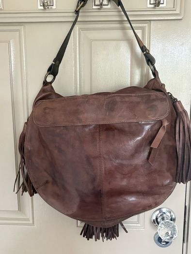 All saints distressed genuine leather Spitalfields multi tassel adjustable bag