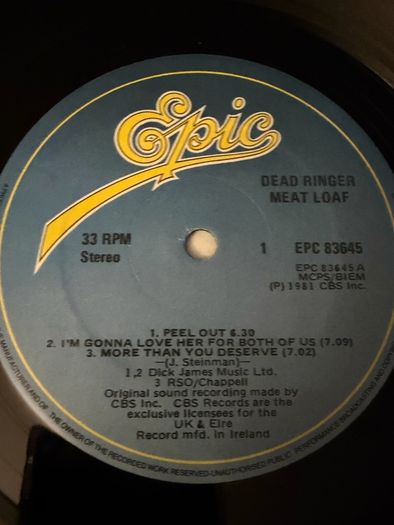 Meat Loaf Dead Ringer Original 1981 Irish Vinyl LP with Lyric Insert EPC 83645