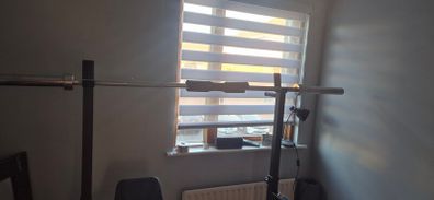 Squat rack, bar and plates for sale