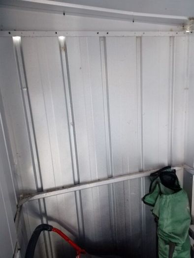 STEEL SHED , 2.8m long, 1.1m deep and 1.73 high.