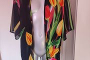 Black floral fringe cover up size UK14 EU42 Postage included