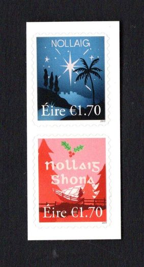 2019 Ireland Christmas Self-adhesive Eur1.70 Commemorative Stamp ex booklet by Philatelic Bureau Pair Mint Never Hinged (MNH)