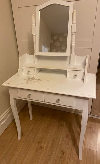 Dressing table with mirror and stool