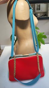 RETRO style red, blue and gold tone chain crossbody and shoulder straps