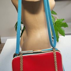 RETRO style red, blue and gold tone chain crossbody and shoulder straps