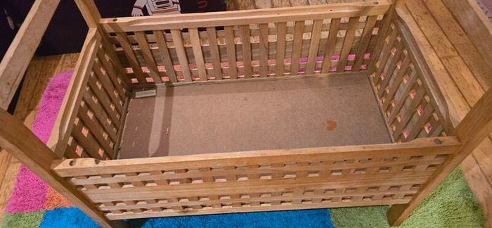 Wooden bench with storage.